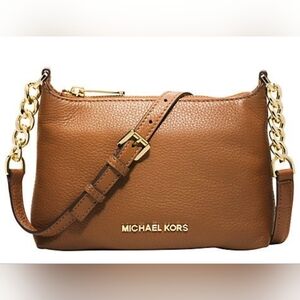 Michael Kors Crossbody Purse Tan Gold Hardware MK Shoulder Bag Adjustable Strap